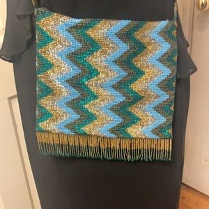 Vintage style fully beaded crossbody bag